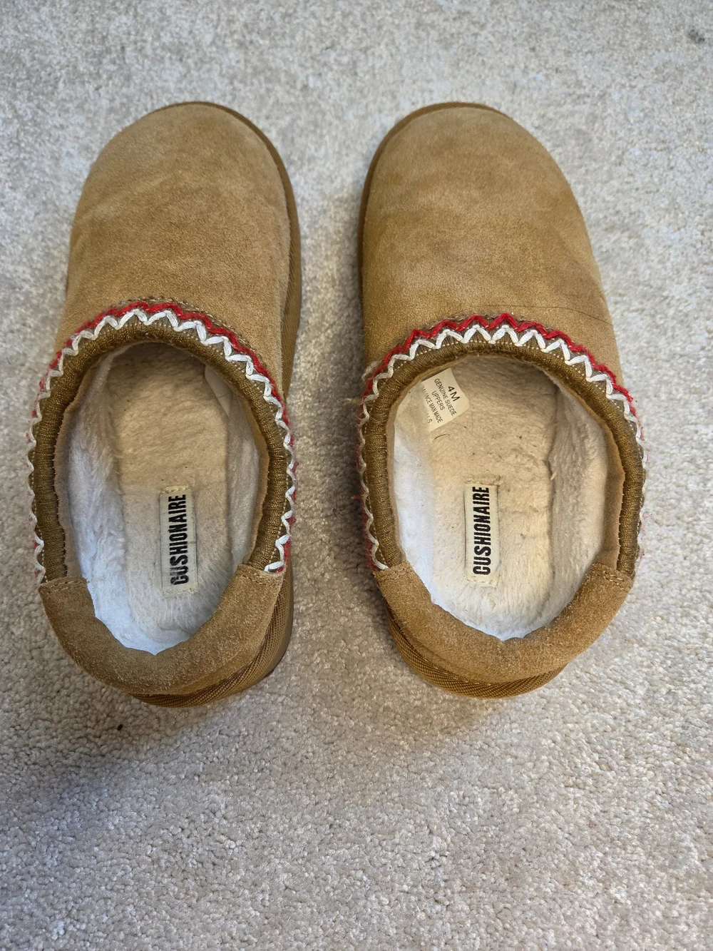Girls Tan Suede Slip-On Mule with Red Trim Size 4
